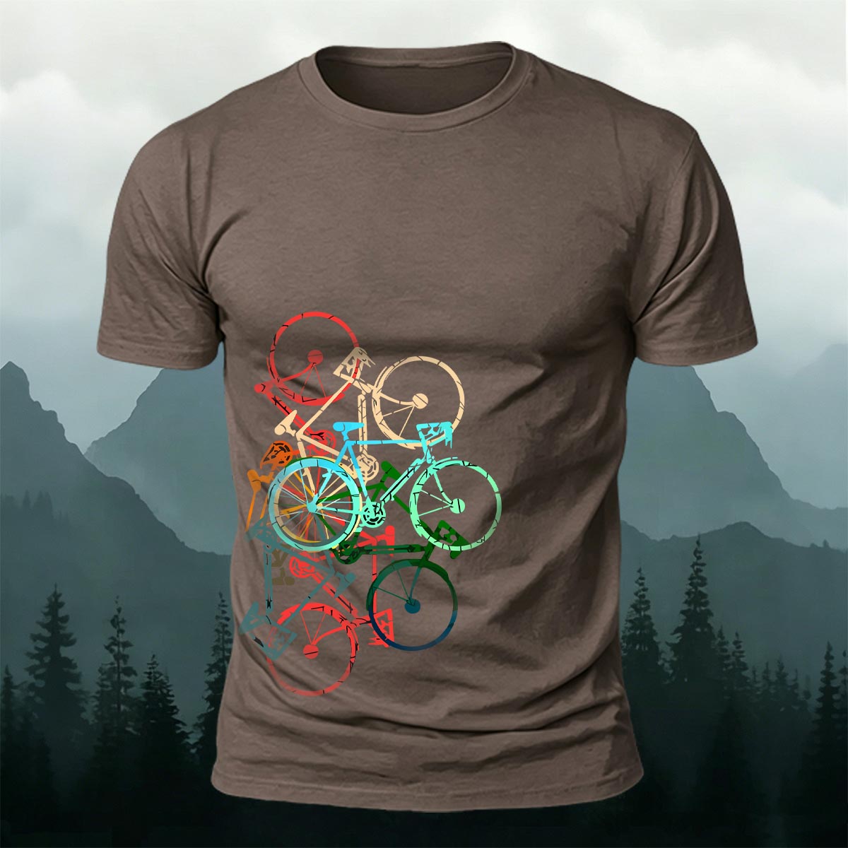 Colorful Bicycle Printed Soft-touch Feel Casual T-Shirt