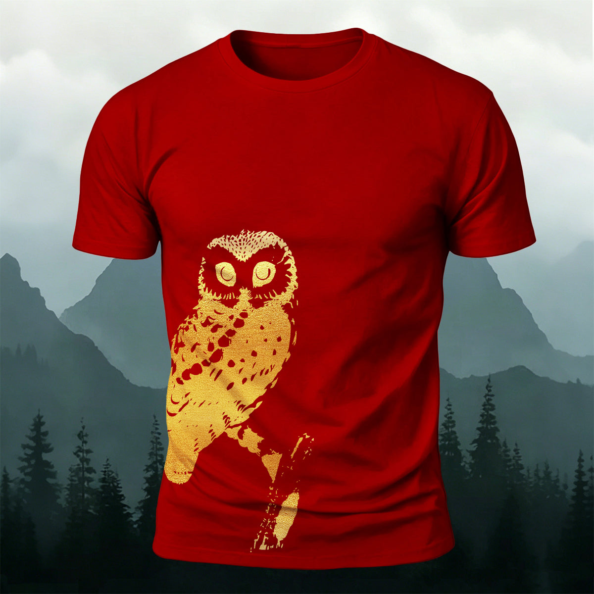 Owl-Print Casual 100% Cotton T-Shirt