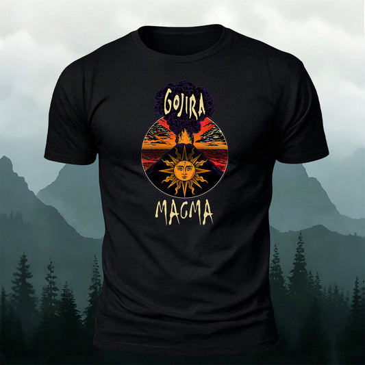 Premium Cotton Retro Volcano Eruption Graphic Casual Tee