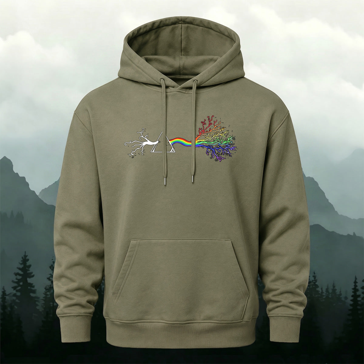 Cotton Blend Artistic Rainbow Tree Stylish Casual Hoodie