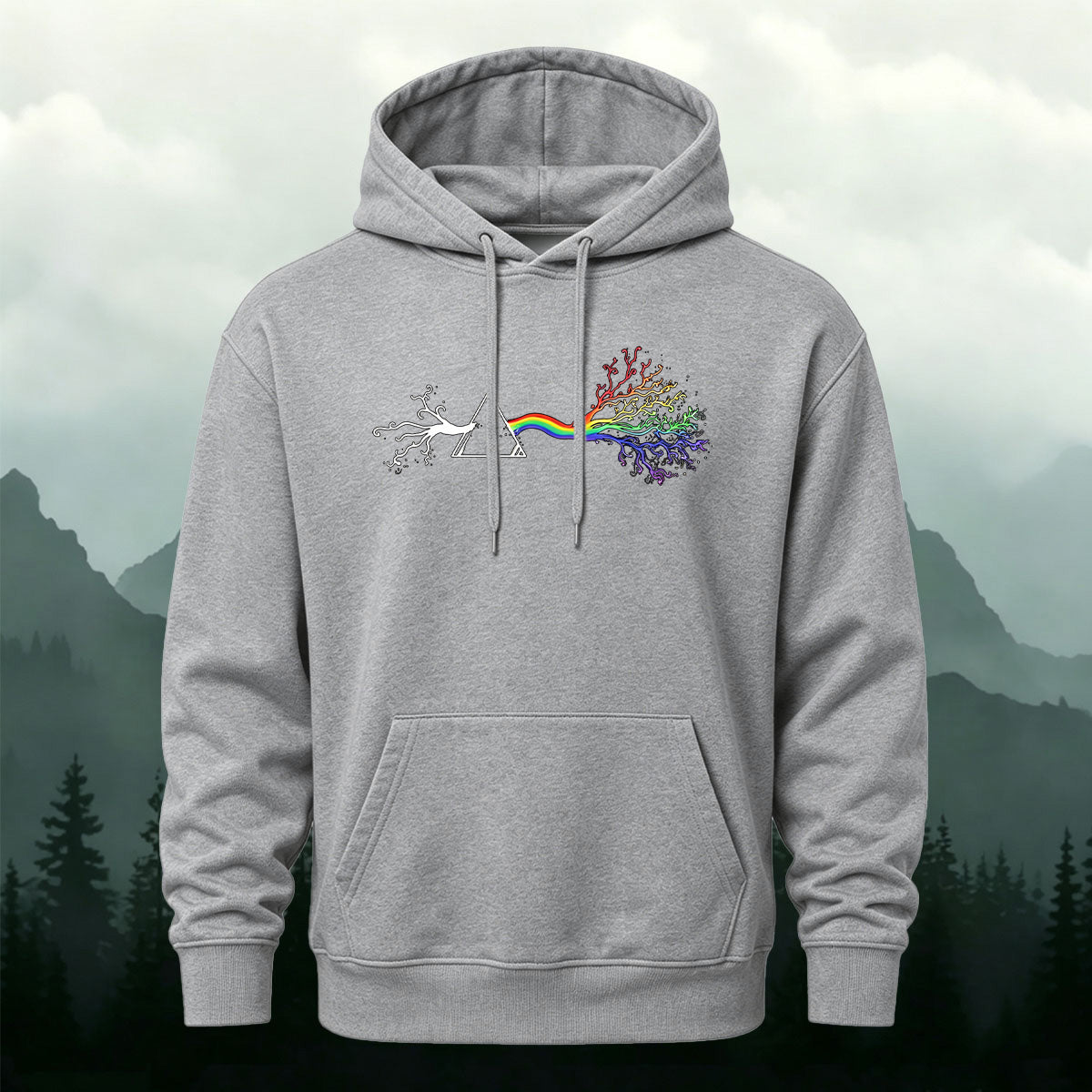 Cotton Blend Artistic Rainbow Tree Stylish Casual Hoodie