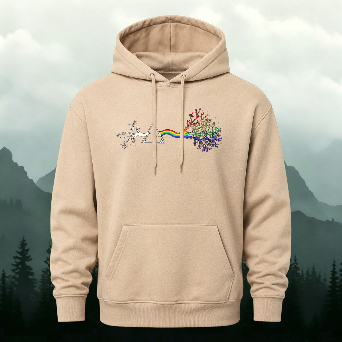 Cotton Blend Artistic Rainbow Tree Stylish Casual Hoodie