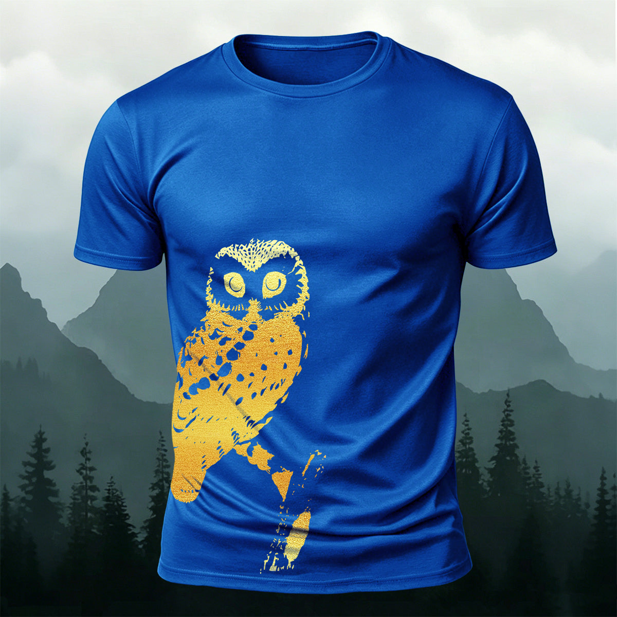 Owl-Print Casual 100% Cotton T-Shirt