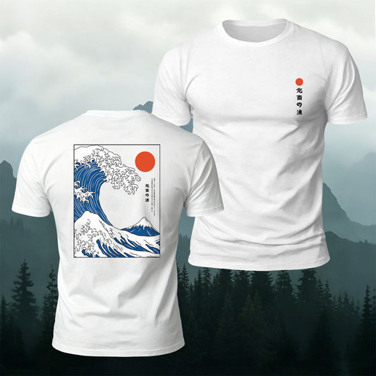 Premium Cotton Ukiyo-e Print Wave Minimalist T-Shirt