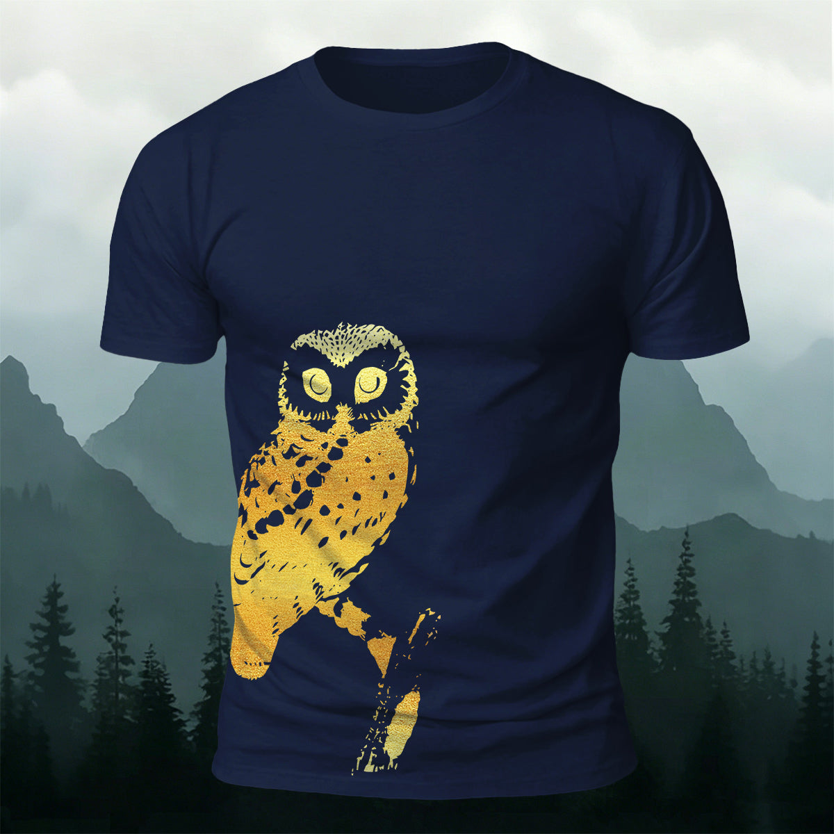 Owl-Print Casual 100% Cotton T-Shirt