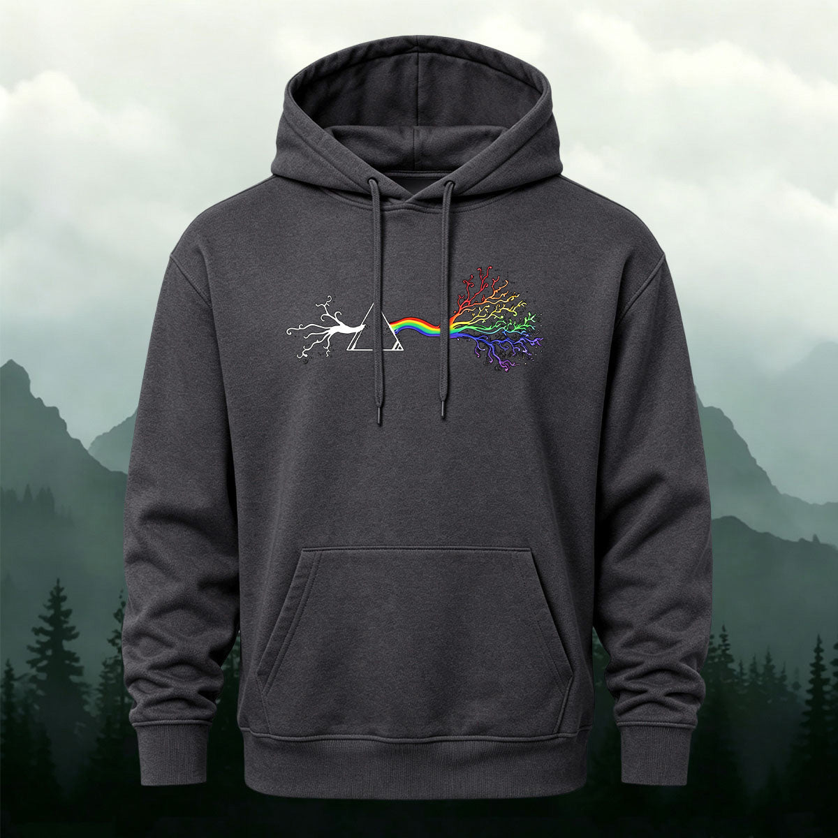 Cotton Blend Artistic Rainbow Tree Stylish Casual Hoodie