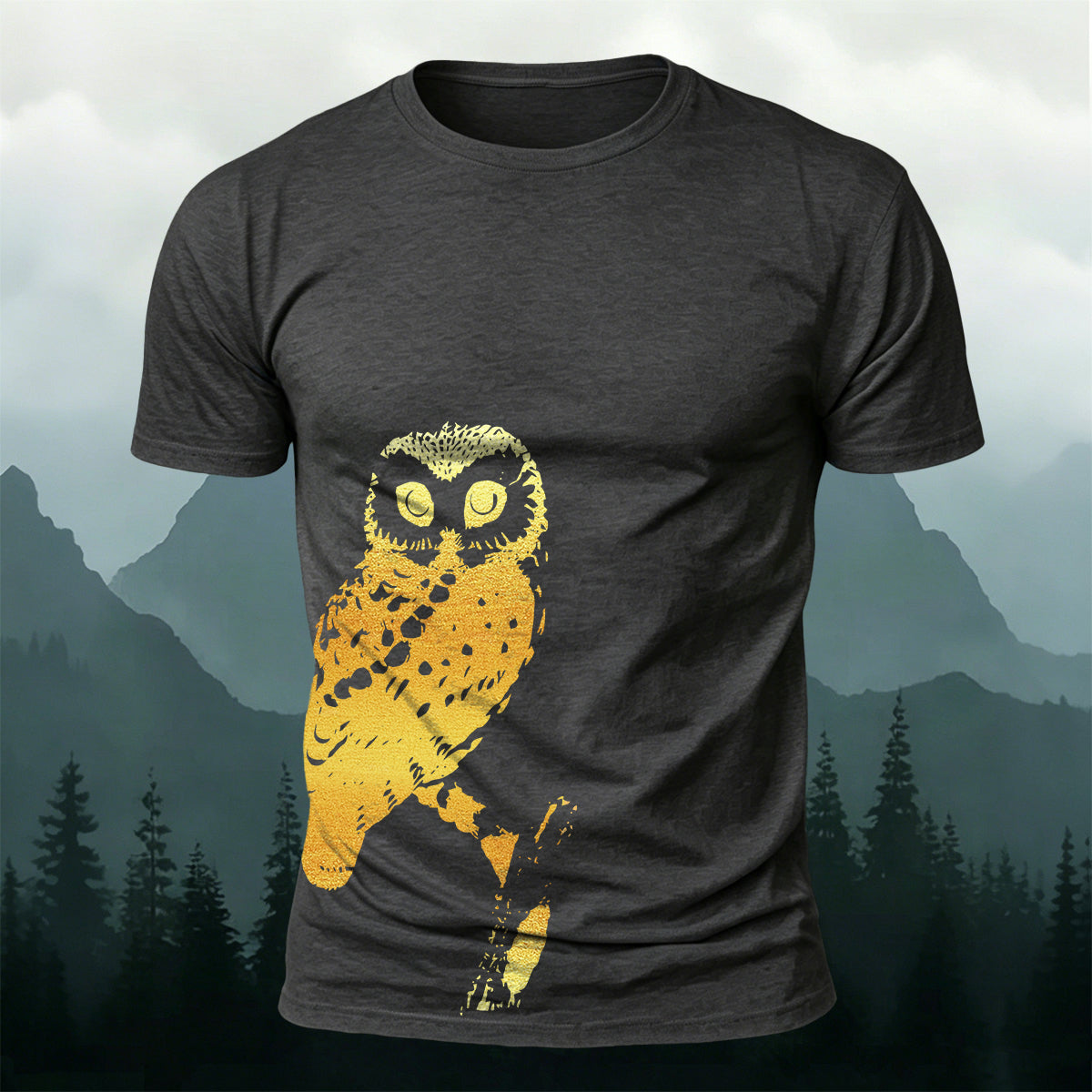 Owl-Print Casual 100% Cotton T-Shirt