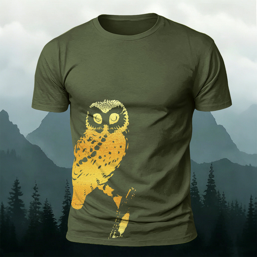 Owl-Print Casual 100% Cotton T-Shirt
