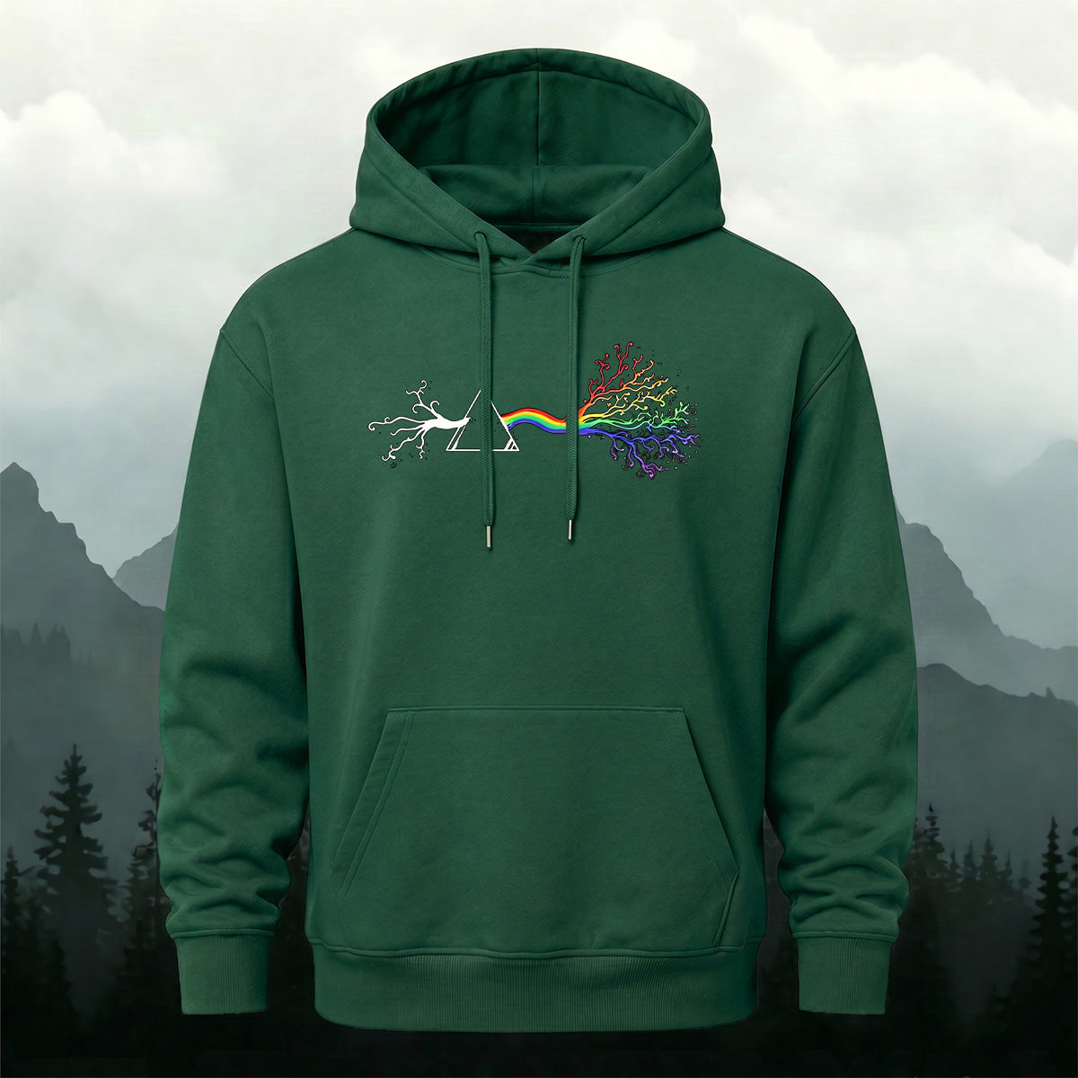 Cotton Blend Artistic Rainbow Tree Stylish Casual Hoodie