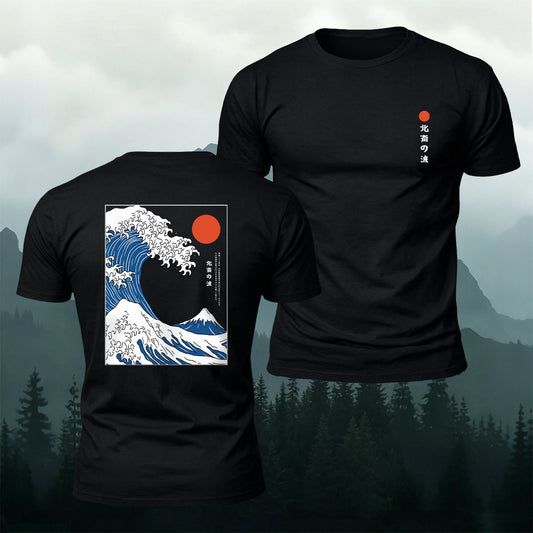 Premium Cotton Ukiyo-e Print Wave Minimalist T-Shirt
