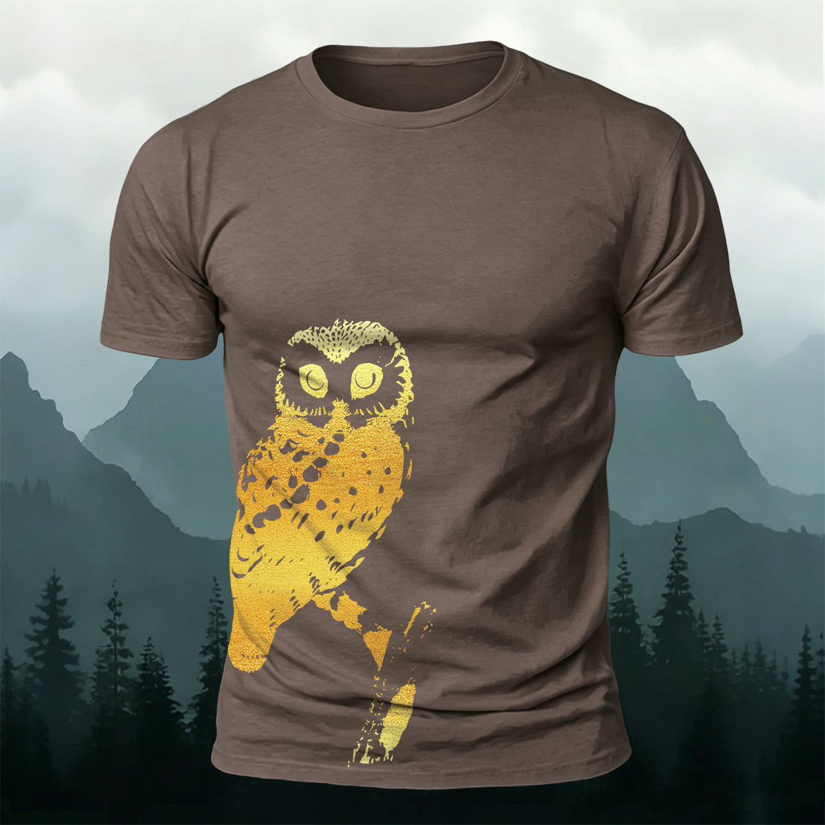 Owl-Print Casual 100% Cotton T-Shirt
