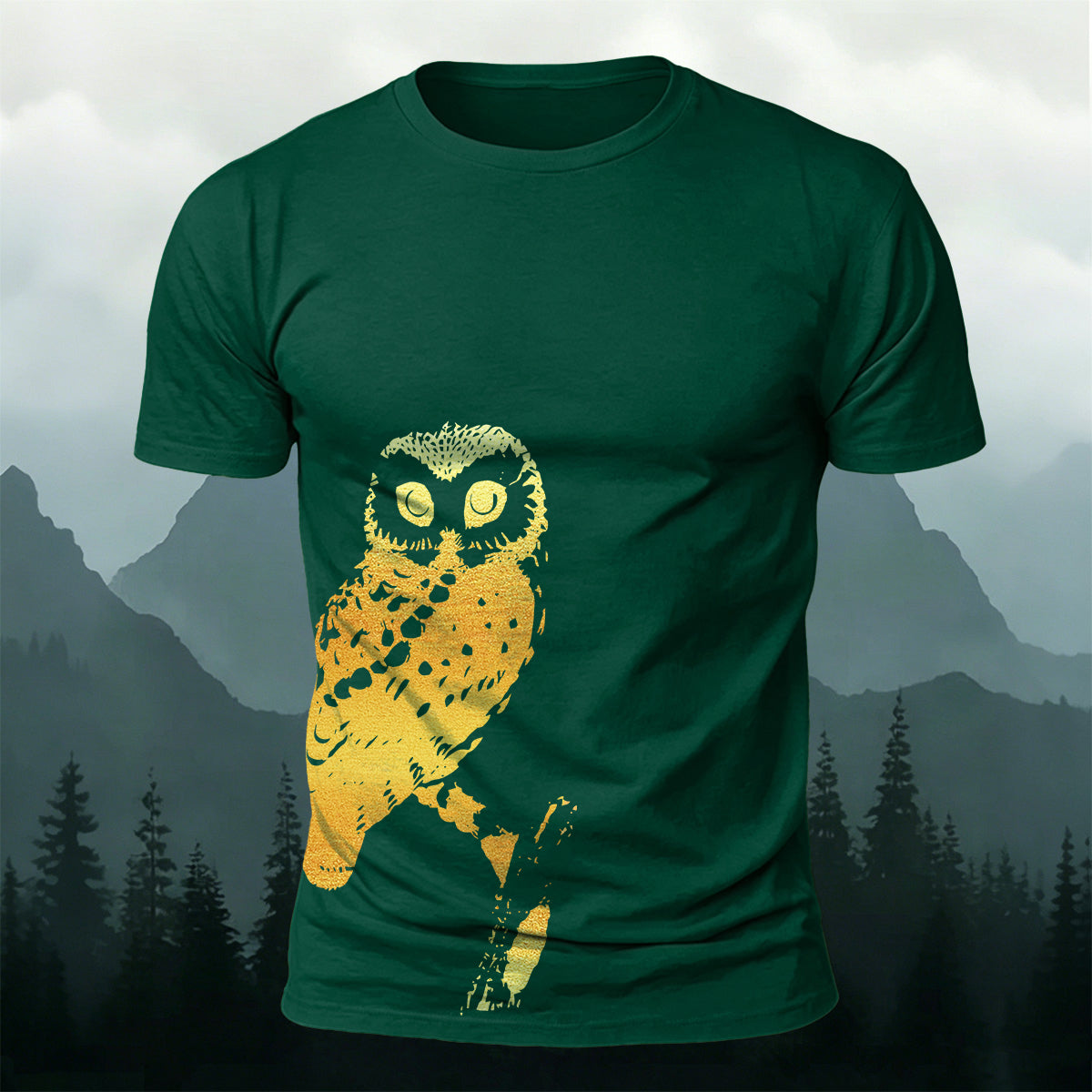 Owl-Print Casual 100% Cotton T-Shirt