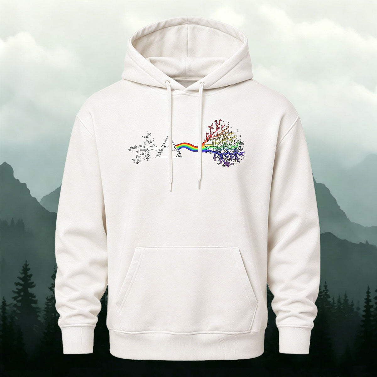 Cotton Blend Artistic Rainbow Tree Stylish Casual Hoodie