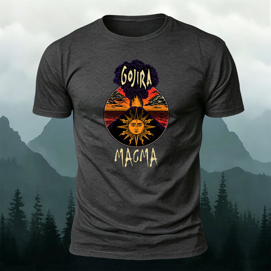 Premium Cotton Retro Volcano Eruption Graphic Casual Tee