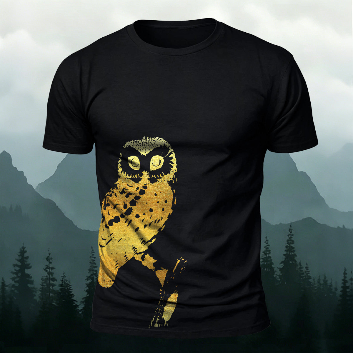 Owl-Print Casual 100% Cotton T-Shirt