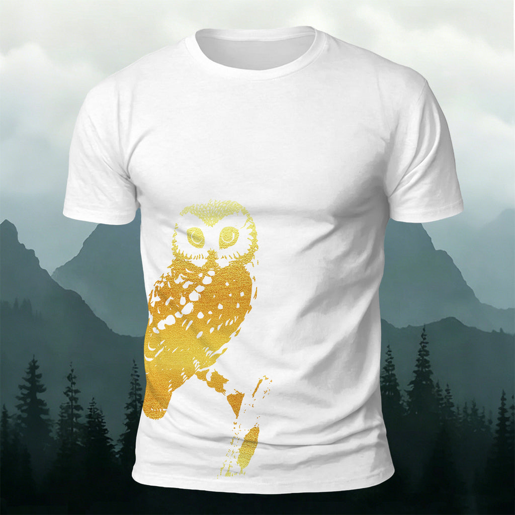 Owl-Print Casual 100% Cotton T-Shirt