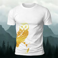 Owl-Print Casual 100% Cotton T-Shirt