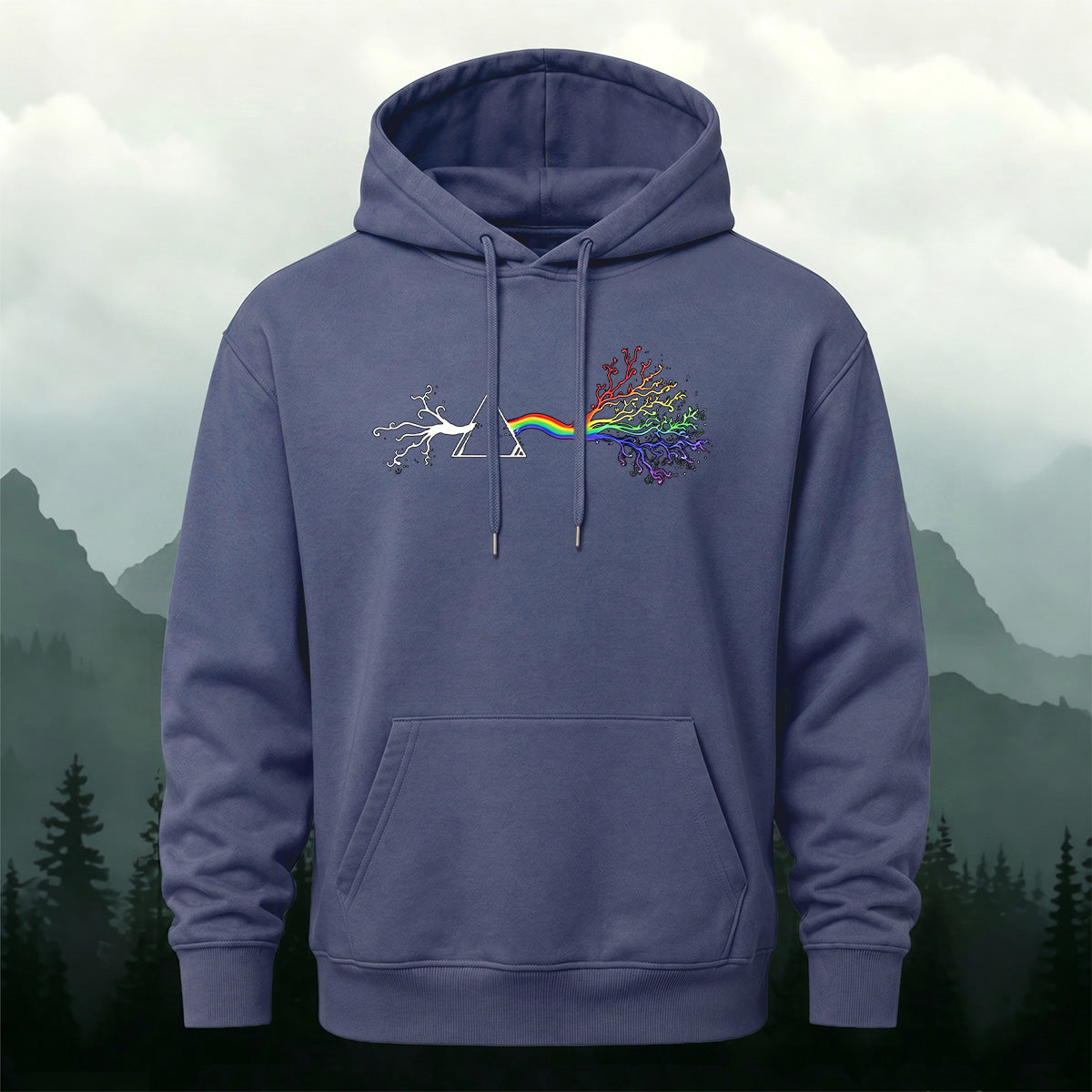 Cotton Blend Artistic Rainbow Tree Stylish Casual Hoodie