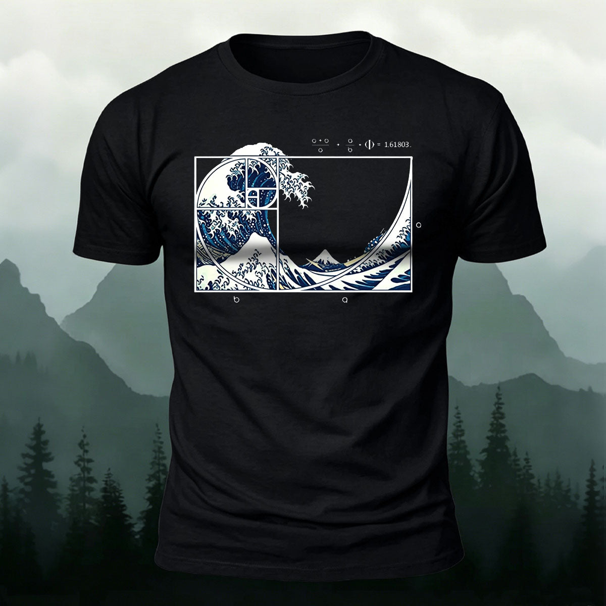 Waves Pattern Natural Style Skin-friendly Casual T-Shirt Black