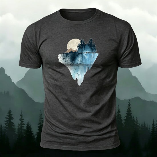 Natural Scenery Print Breathable Material Casual T-Shirt Dark grey