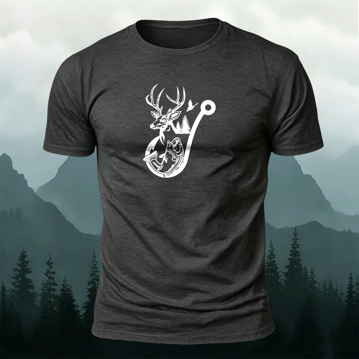 Deer Head Silhouette Print  Round-Neck Cotton T-Shirt