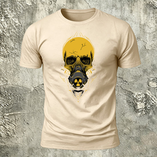Gas Mask Skull Print Cotton Crew Neck T-Shirt Beige