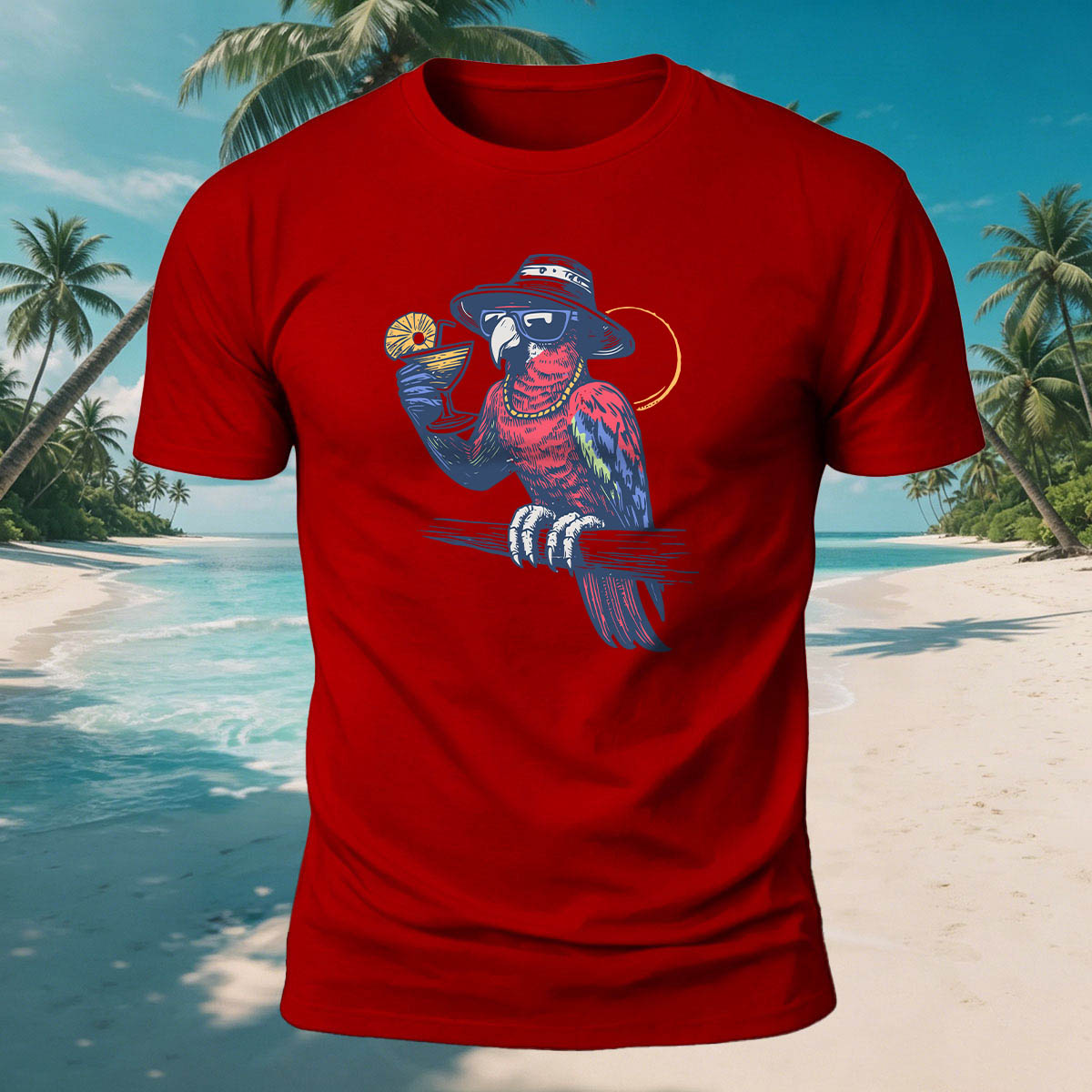 A Drink and Relax Bird Print Versatile Cotton T-Shirt