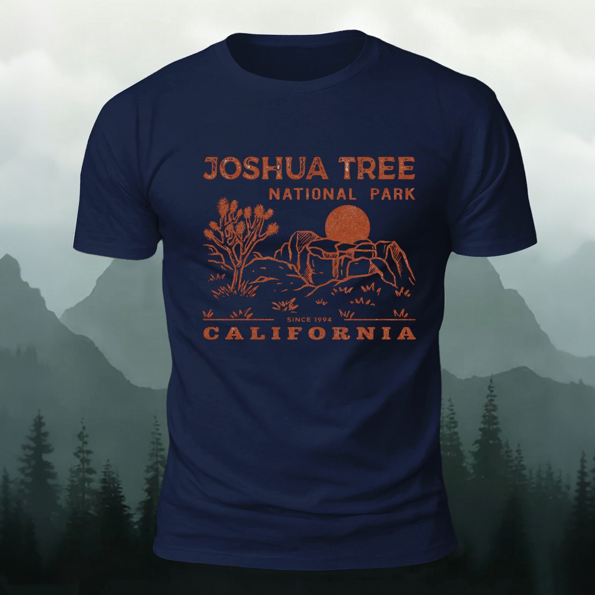 Joshua Tree Pattern  Premium Cotton T-Shirt Navy