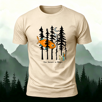 Fun Forest Print Outdoor Skin-friendly Casual T-Shirt Beige