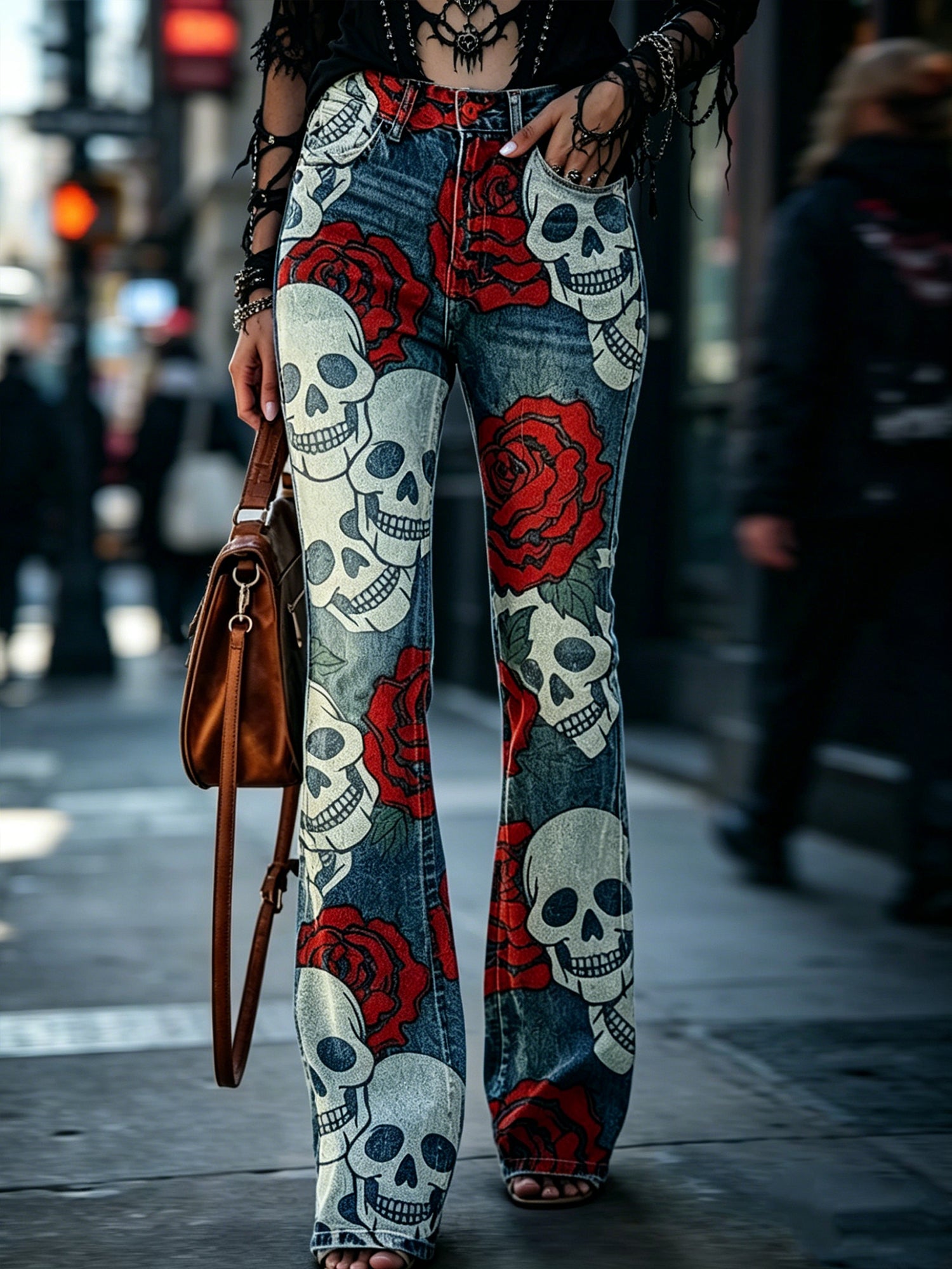 Floral Casual Lightweight Slightly Flared Pants