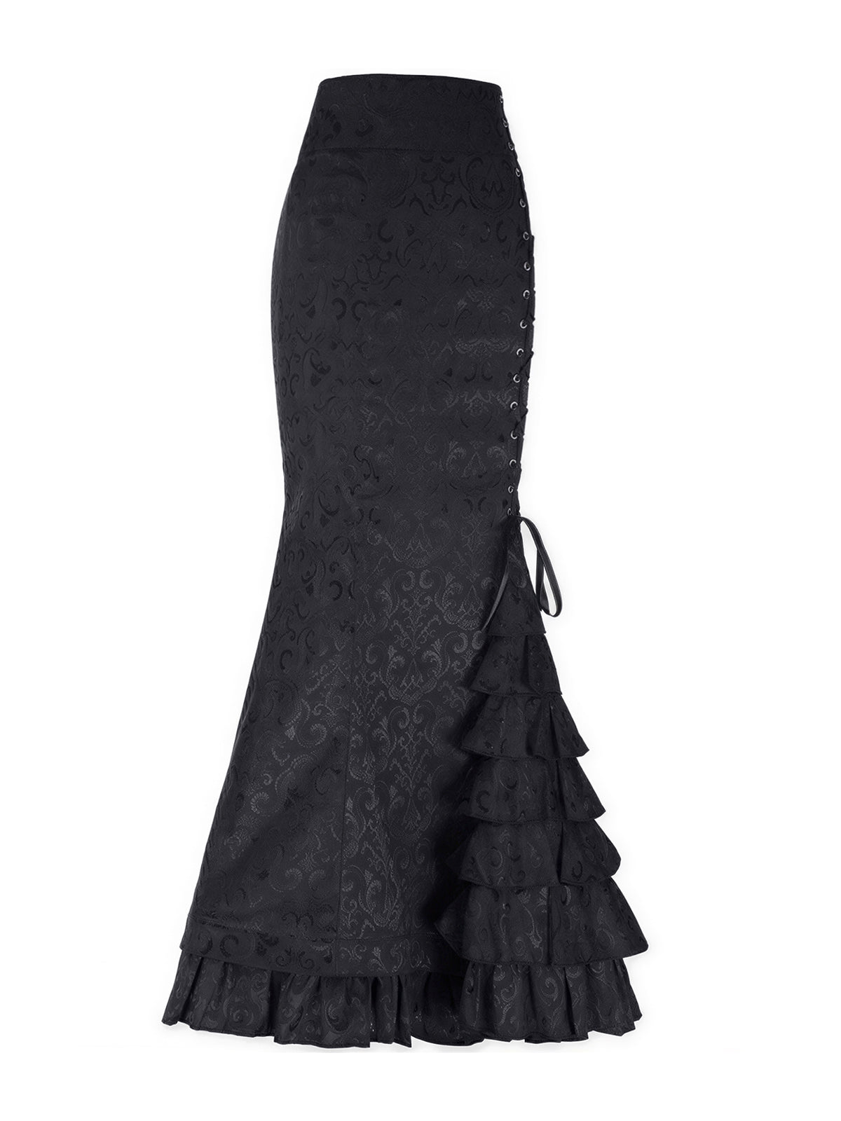 Gothic-Style Vintage Floral Fitted Mermaid Skirt