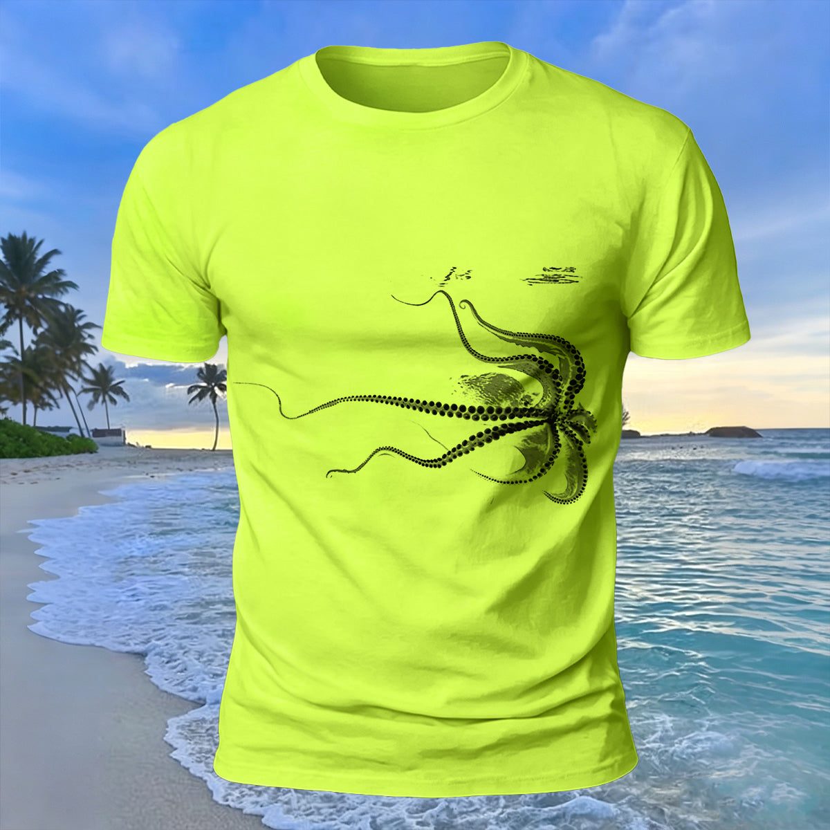 Octopus Silhouette Print Casual Cotton T-Shirt