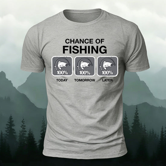 Fun Fishing Printed Casual Skin-friendly T-shirt Grey