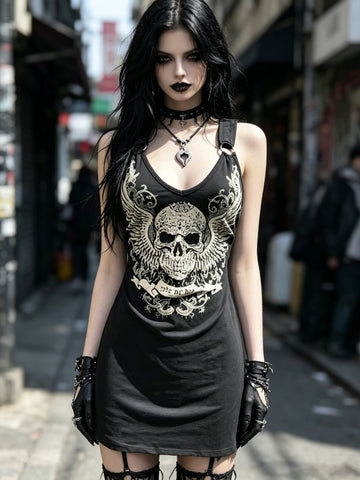 Fashion Dark Skull Print Sleeveless Vest