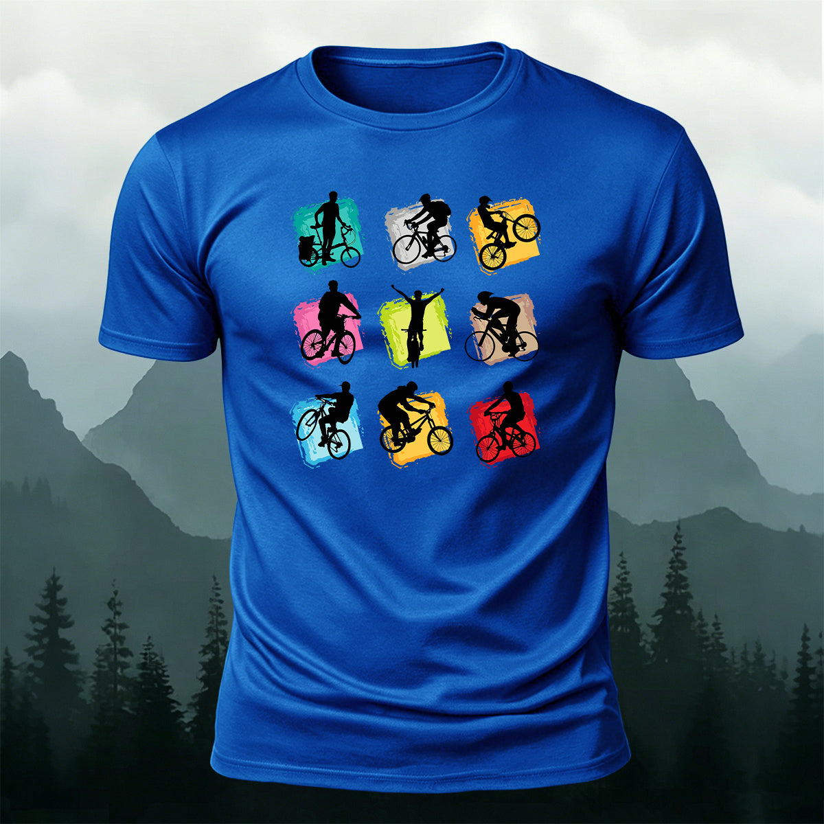 Colorful Nine-Grid Cycling Series Printed Cotton T-Shirt