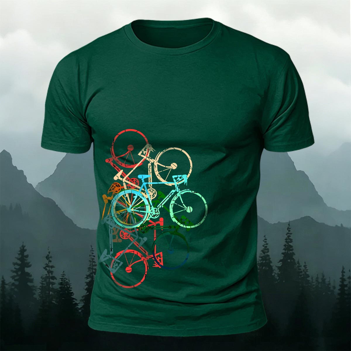 Colorful Bicycle Printed Soft-touch Feel Casual T-Shirt