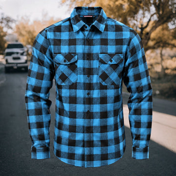 Men's Vintage Blue & Black Plaid Flannel Long Sleeve Shirt