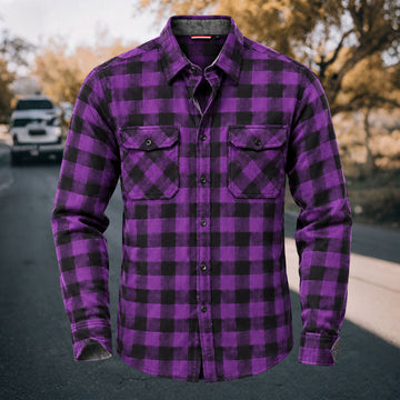 Men's Vintage Purple & Black Plaid Flannel Long Sleeve Shirt
