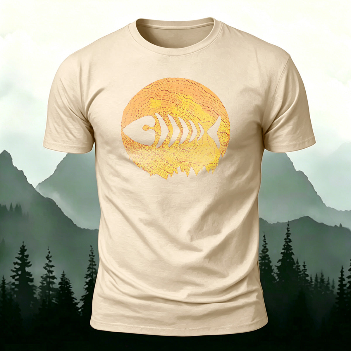 Herringbone Pattern Print Casual Skin-friendly T-Shirt Beige
