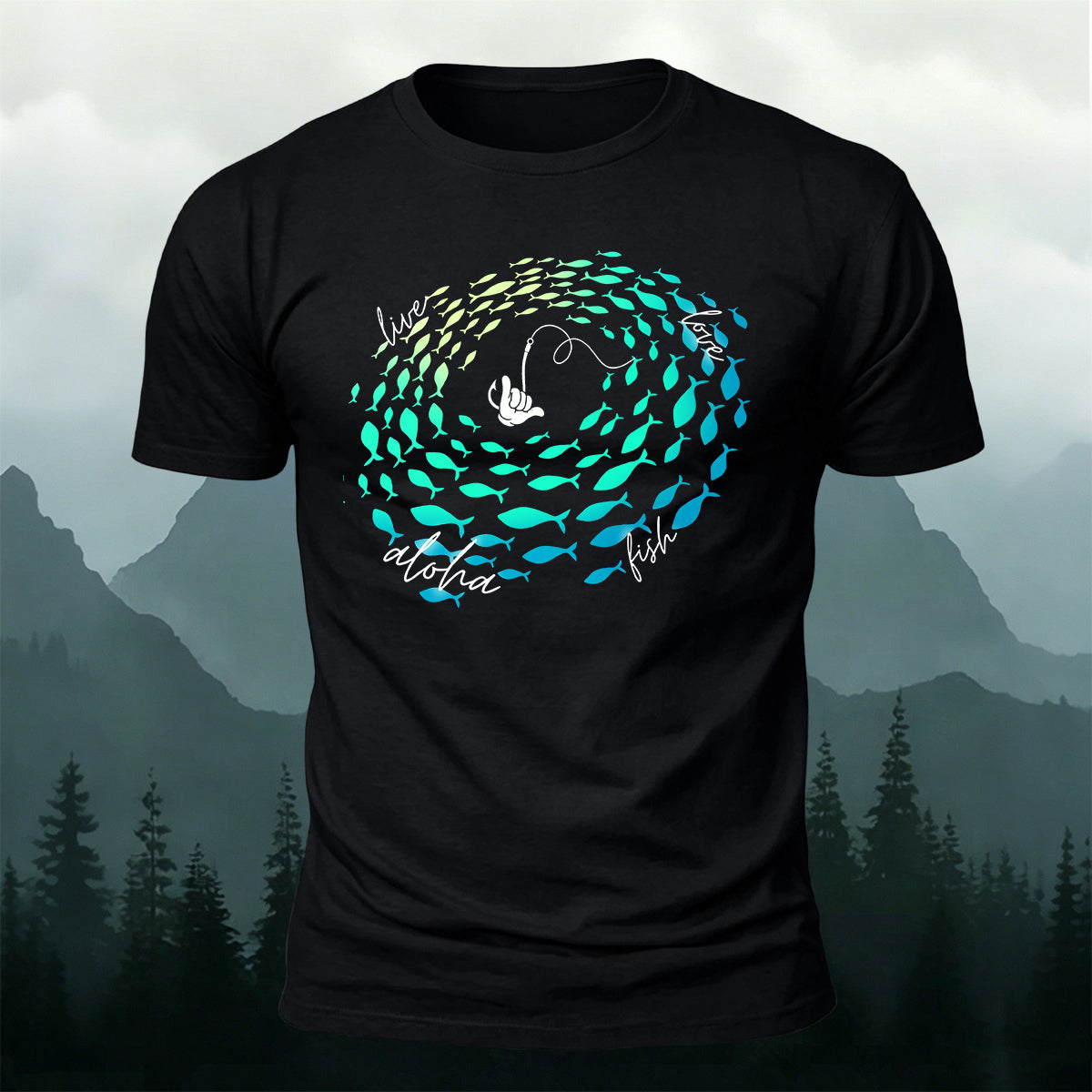 Stylish Fishing-Print Soft-Touch Cotton T-Shirt
