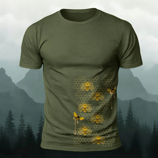Bees Pattern Natural Casual Premium Cotton T-Shirt AMG
