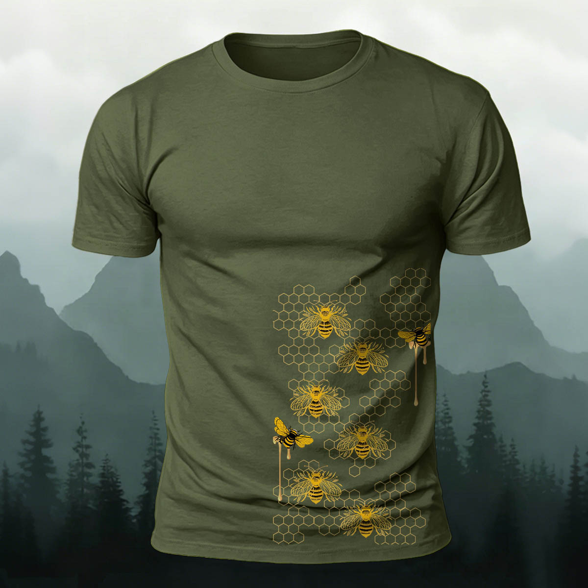 Bees Pattern Natural Casual Premium Cotton T-Shirt AMG