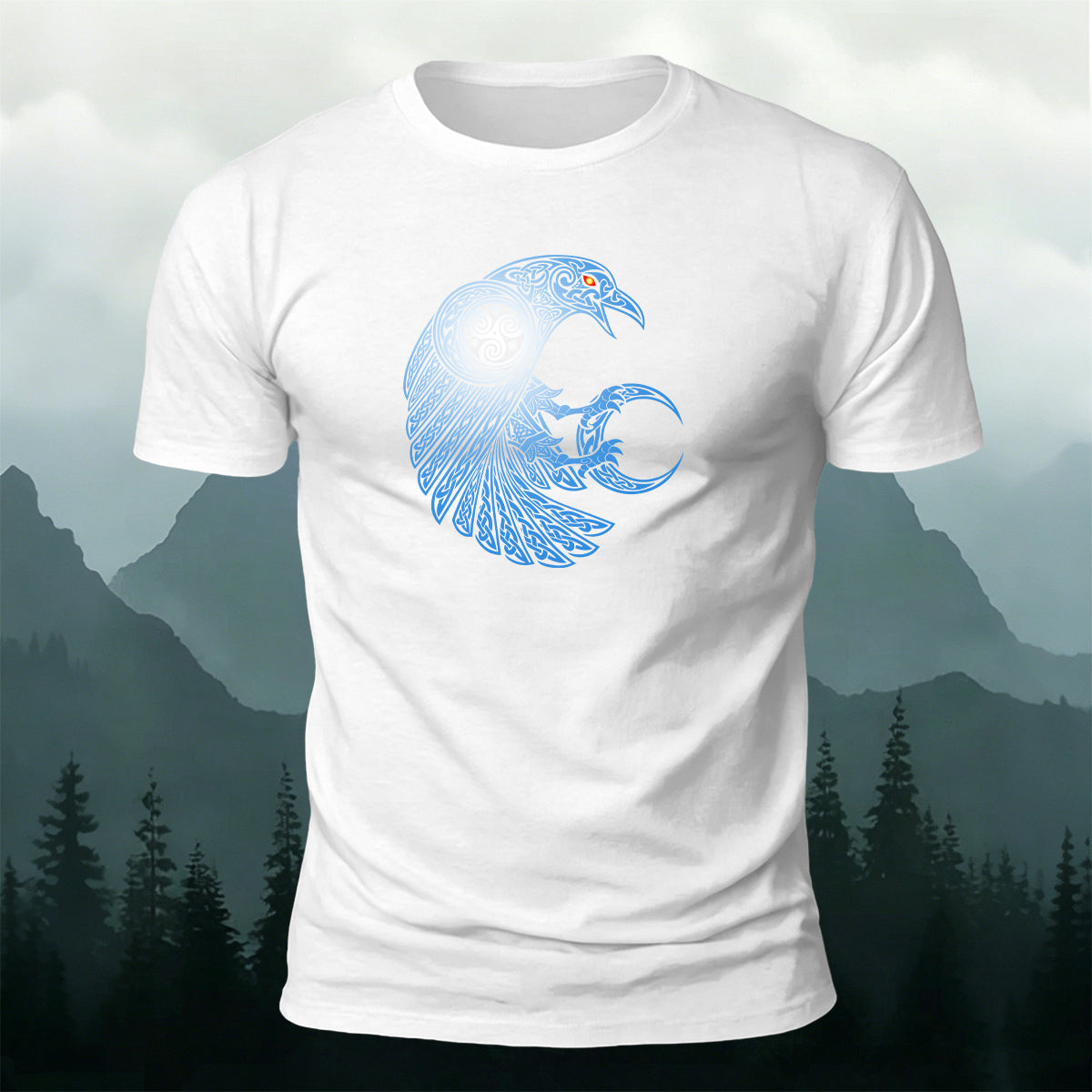 Red-Eyed Crow Print Soft-Touch Cotton T-Shirt