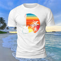 Beach Sunset Openwork Guitar Print Cotton T-Shirt White