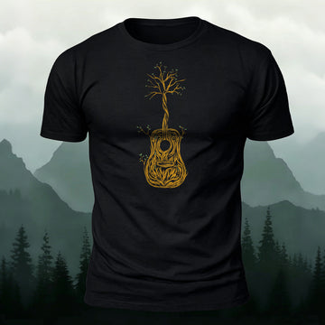 Artistic Tree Print Premium Cotton Casual T-Shirt Black