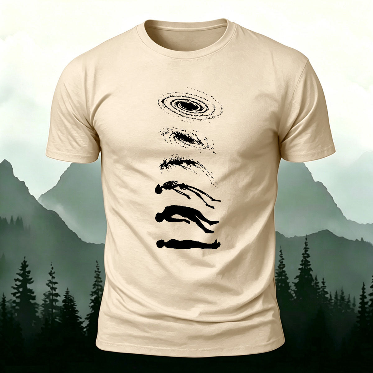 Artistic Pattern Mountain-style Casual Skin-friendly T-shirt Beige