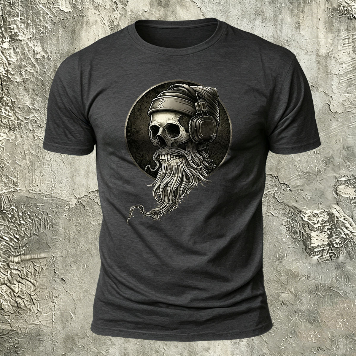 Vintage Skull Headphones Print Casual Cotton T-Shirt