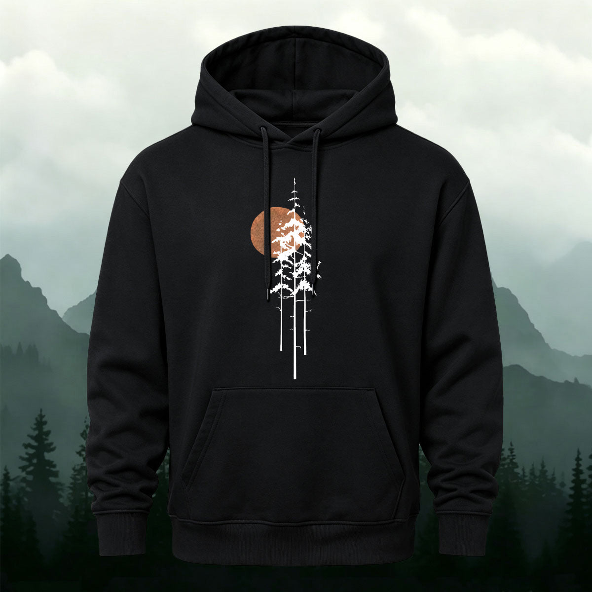 Cotton Blend Sunset and Tree Retro Minimalist Hoodie