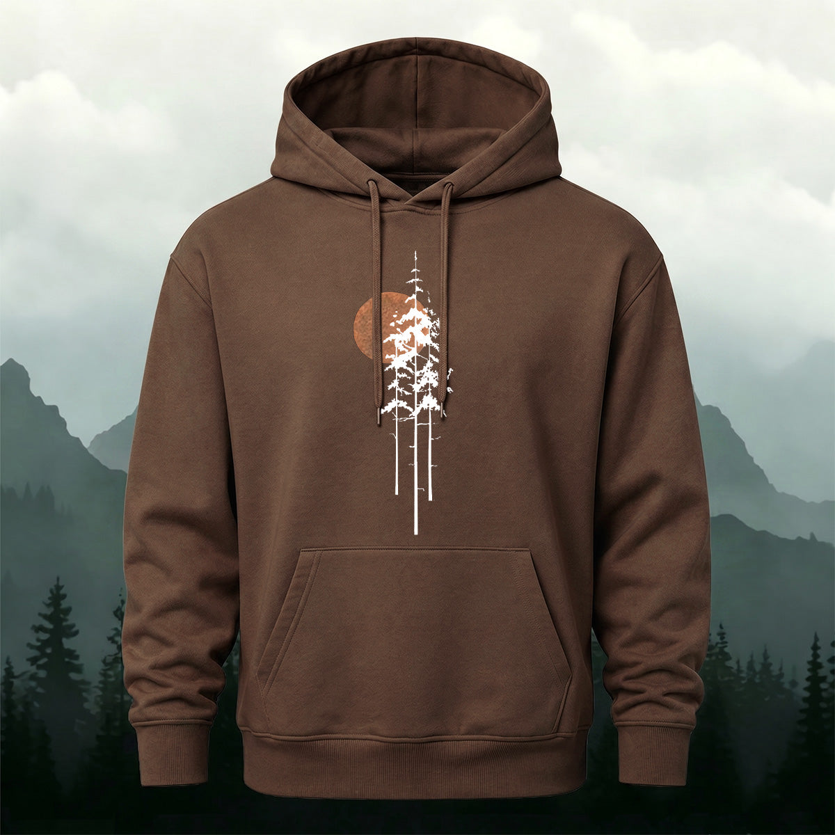 Cotton Blend Sunset and Tree Retro Minimalist Hoodie