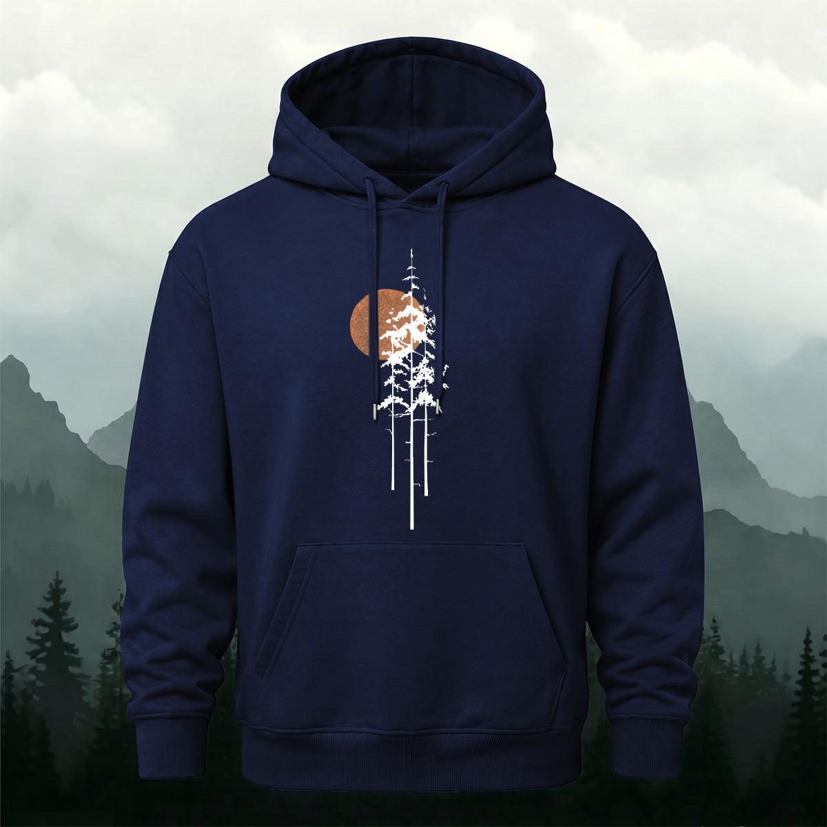 Cotton Blend Sunset and Tree Retro Minimalist Hoodie